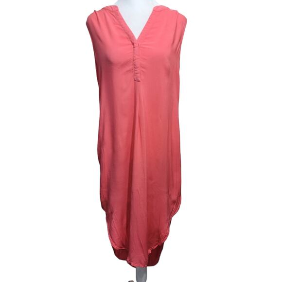 Cupio Coral Pink Asymmetrical Tunic Dress S Sleeveless Shift Resort Minimalist - Picture 1 of 9